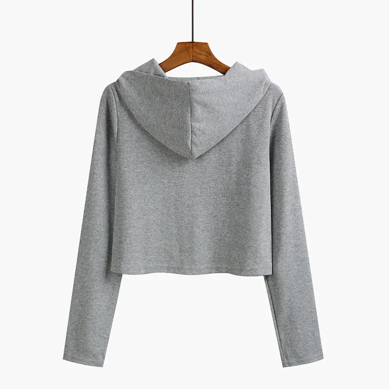 Women Black Zipper Hooded Long Sleeve Sweater - Image 7