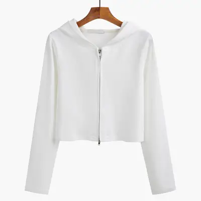 Women Black Zipper Hooded Long Sleeve Sweater - Image 8