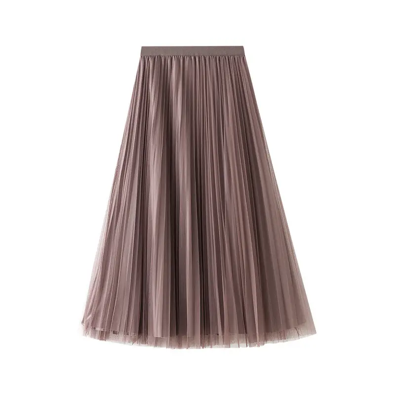 Gold Velvet Pleated Skirt for Women Mid Length