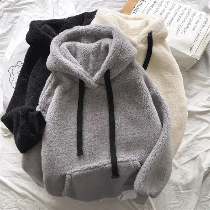 Women's Black Fleece Lined Hooded Sweatshirt Winter Warm - Image 11