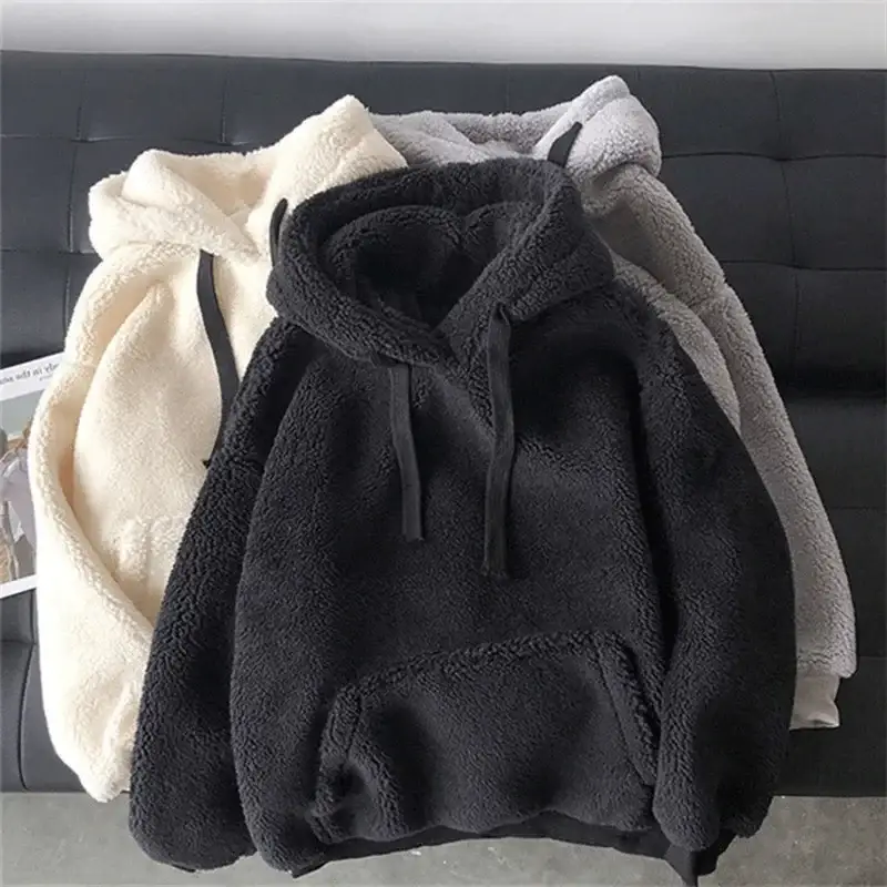 Women's Black Fleece Lined Hooded Sweatshirt Winter Warm - Image 4