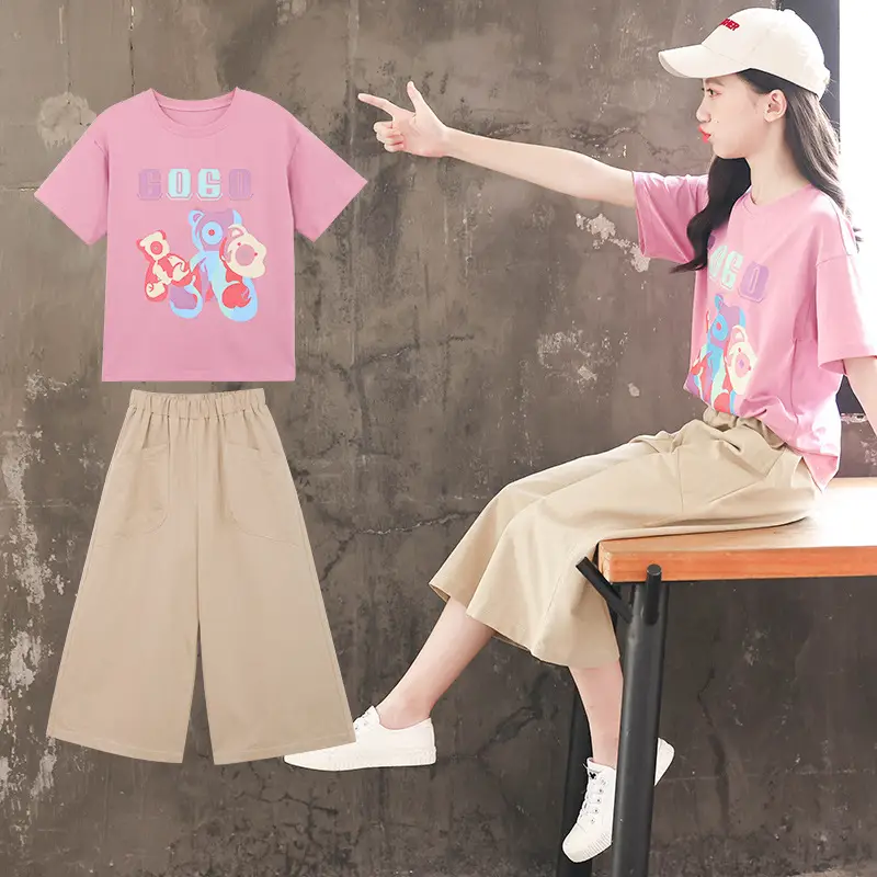 Girls Pink Graphic 2-Piece Summer Set - Image 3