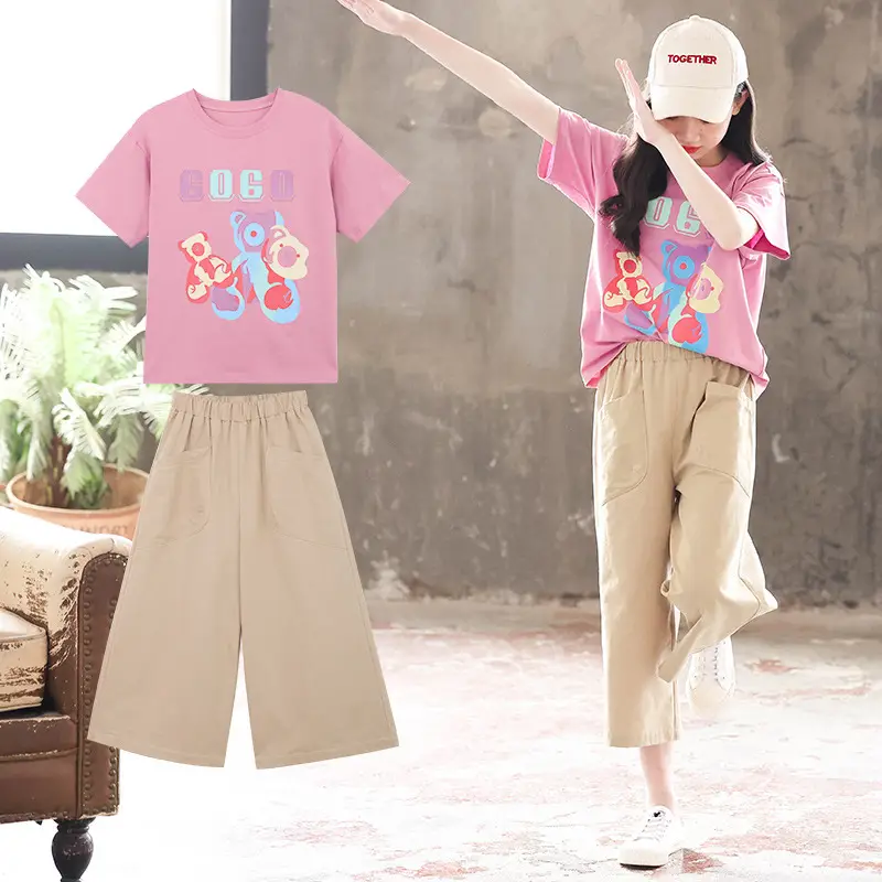 Girls Pink Graphic 2-Piece Summer Set - Image 4