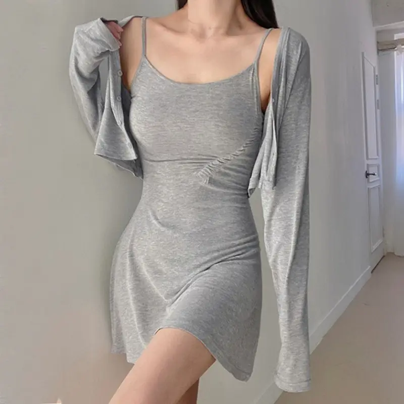 White Long Sleeve Cardigan with Pleated Skirt Set