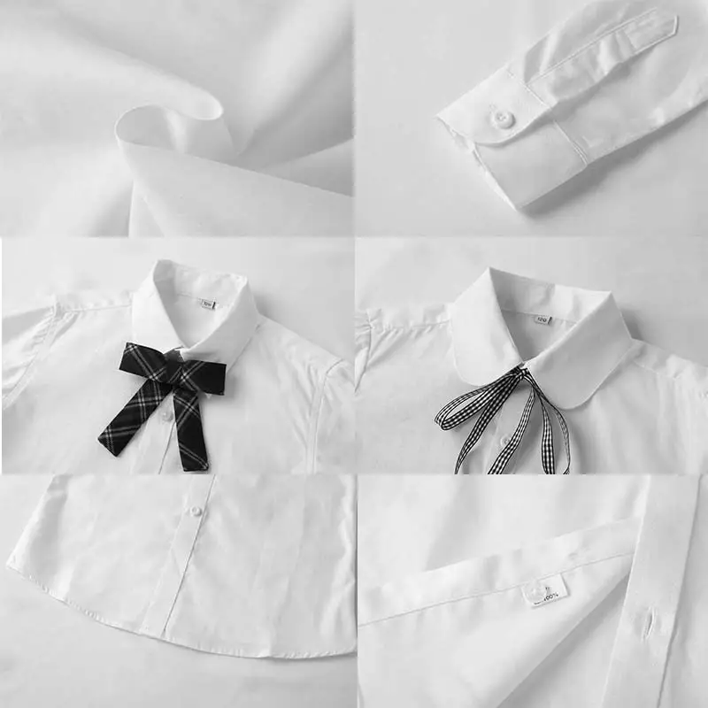Girls White Bow Cotton Shirt Long Sleeve Winter - Image 5