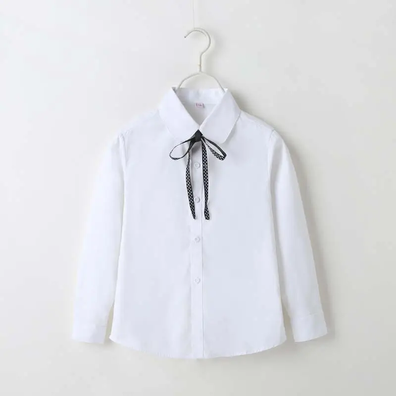Girls White Bow Cotton Shirt Long Sleeve Winter - Image 6