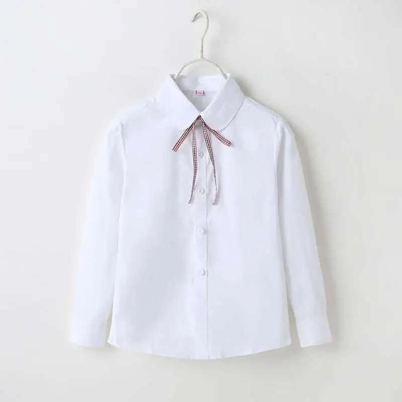 Girls White Bow Cotton Shirt Long Sleeve Winter - Image 7