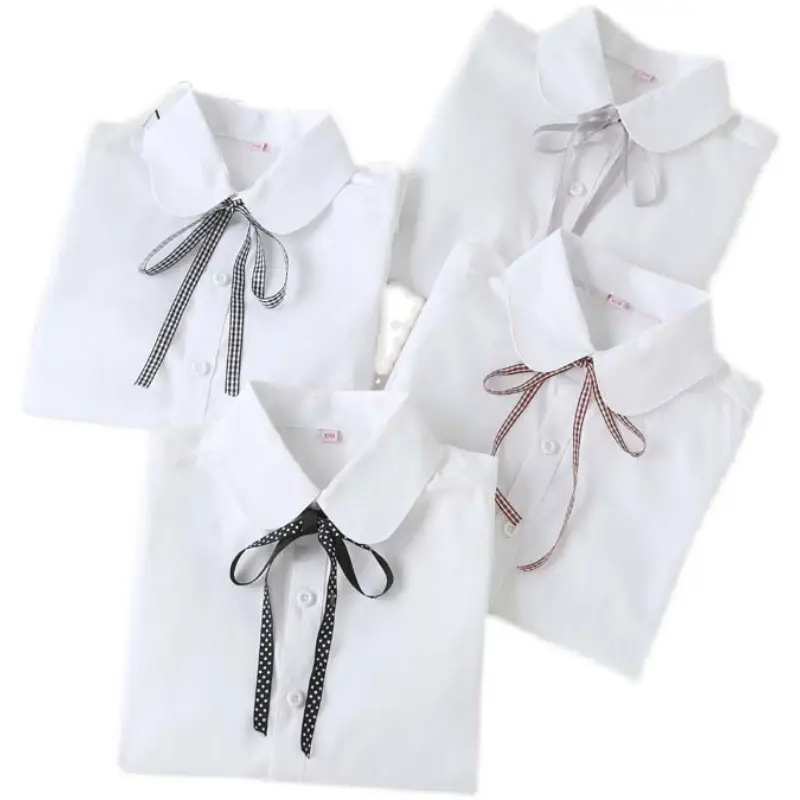 Girls White Bow Cotton Shirt Long Sleeve Winter - Image 8