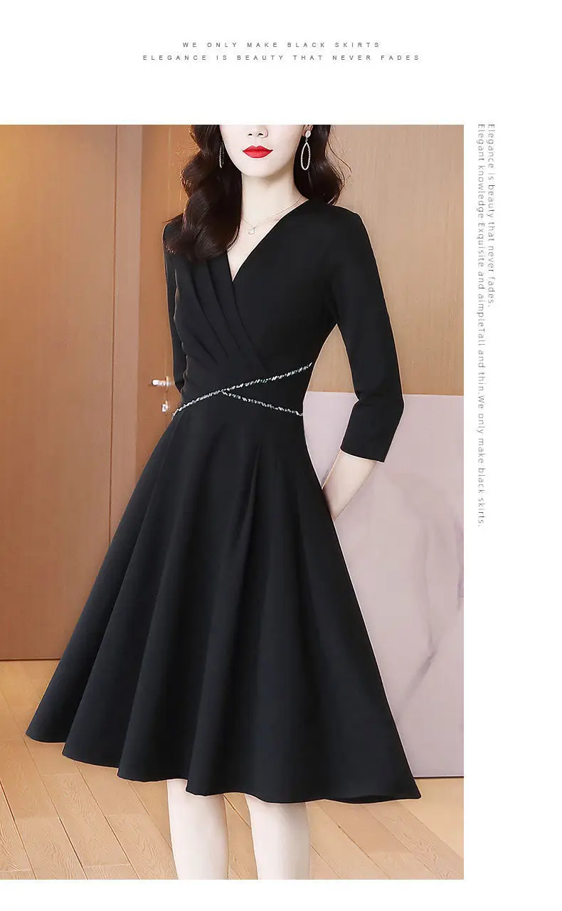 Black Waist-Cinching V-Neck Dress for Women — feature 5