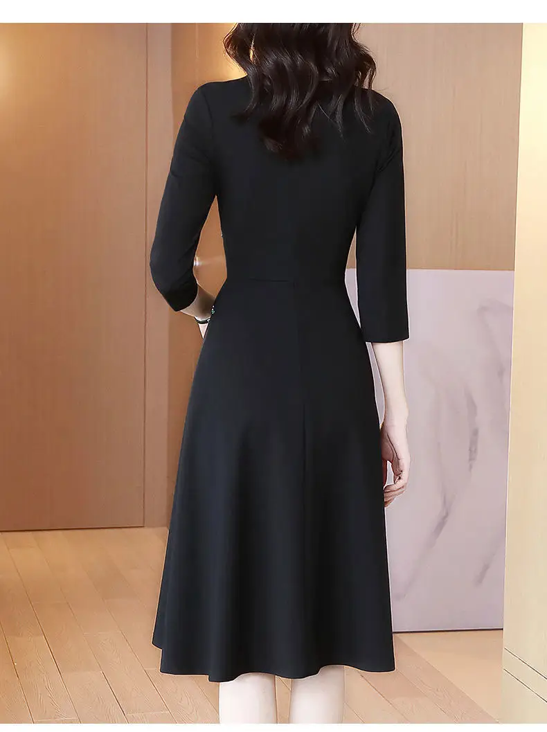 Black Waist-Cinching V-Neck Dress for Women — feature 8