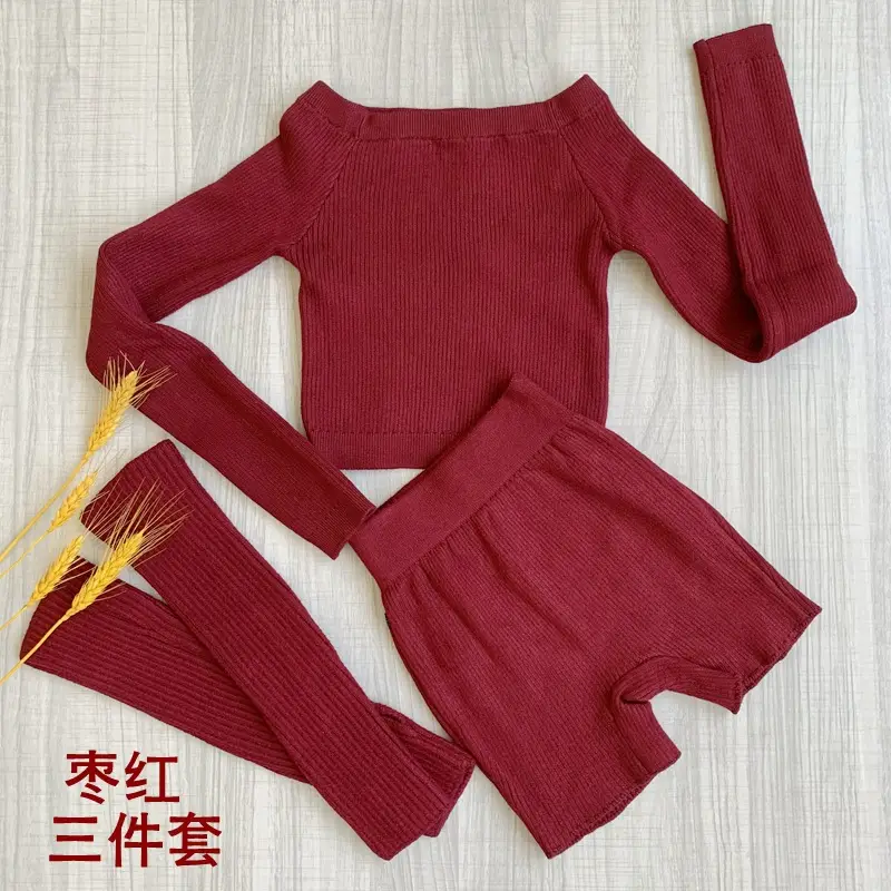 Girls Winter Dance Coat Maroon Long Sleeve Shorts Set - Image 19