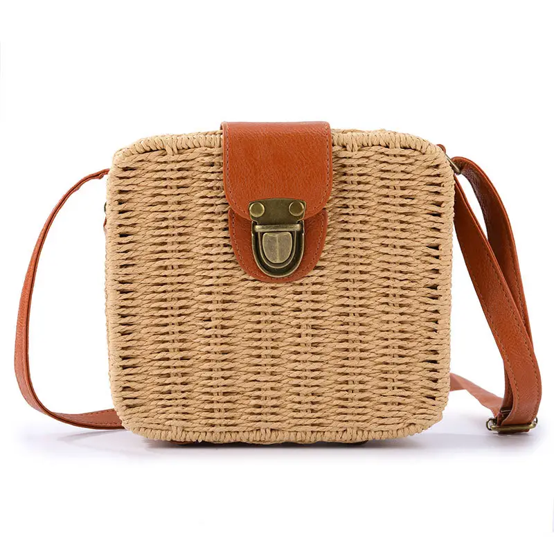 Woven Straw Shoulder Bag Brown Crossbody Beach Bag - Image 3