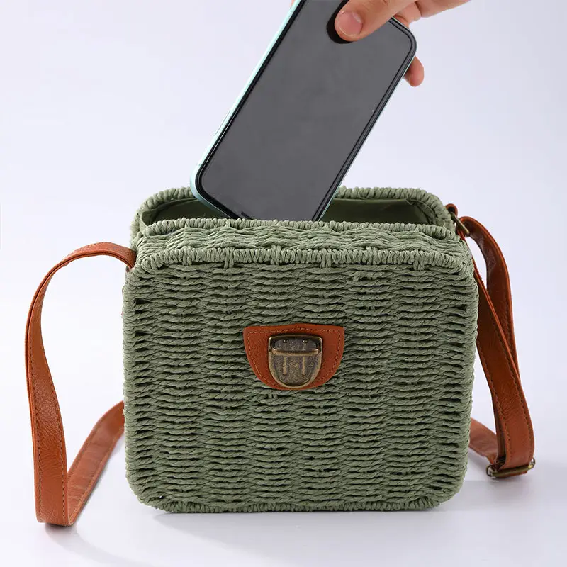 Woven Straw Shoulder Bag Brown Crossbody Beach Bag - Image 4