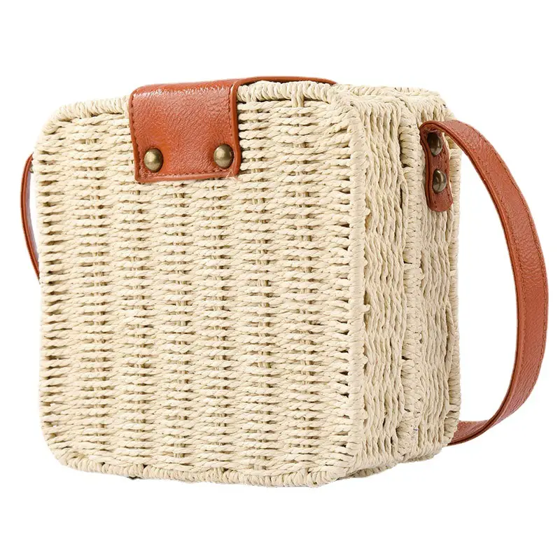 Woven Straw Shoulder Bag Brown Crossbody Beach Bag - Image 6