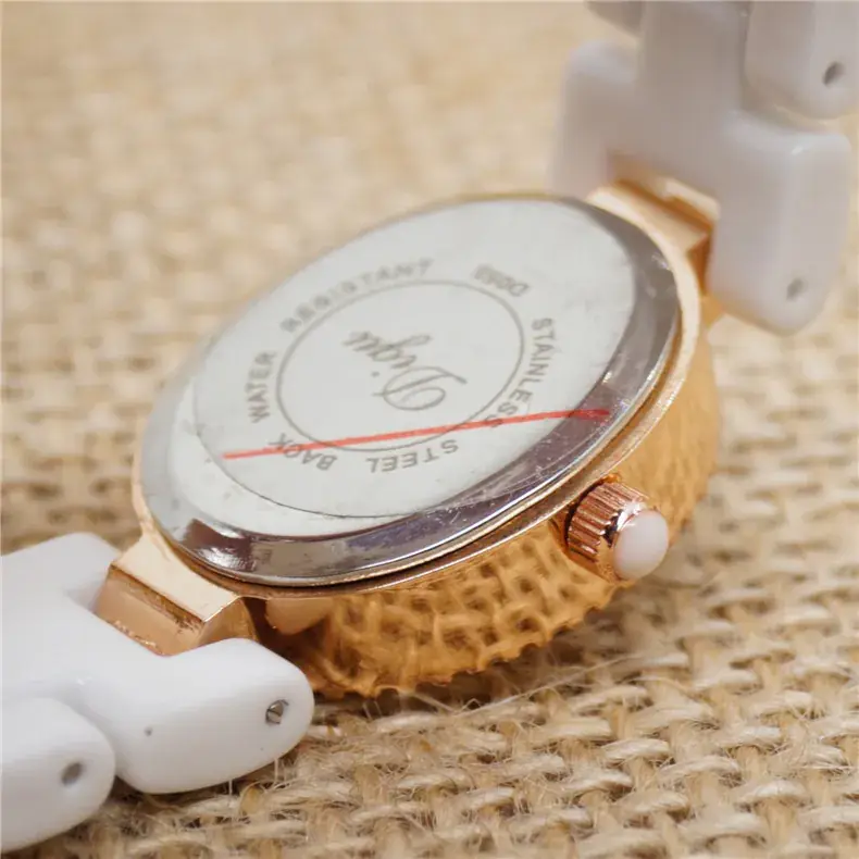 White Ceramic Korean Style Women's Quartz Watch with Square Diamond Frame - Image 8