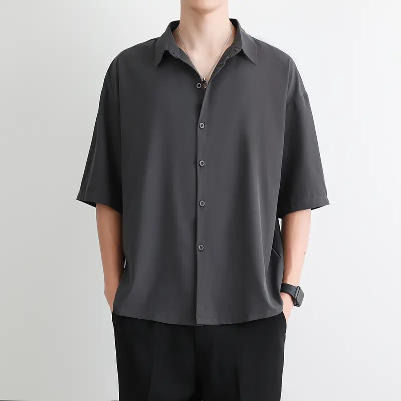 Men's Black Short Sleeve Japanese Style Shirt Large - Image 3