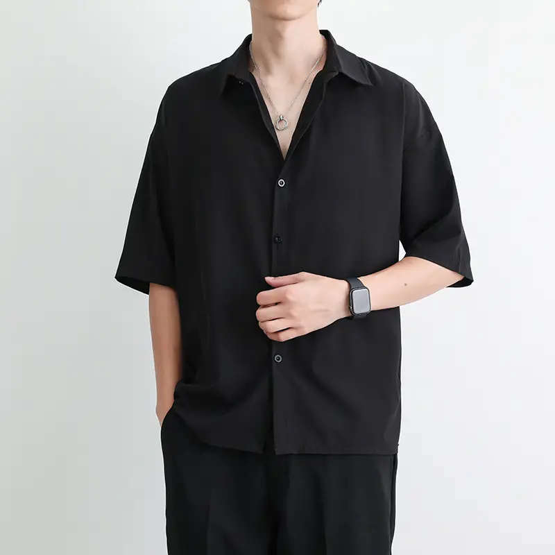 Men's Black Short Sleeve Japanese Style Shirt Large - Image 5