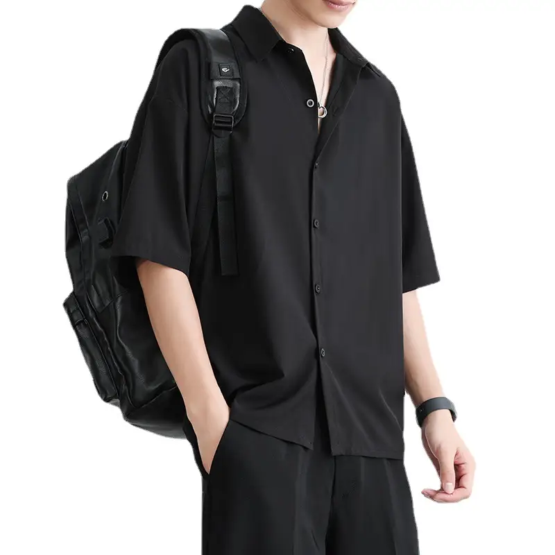 Men's Black Short Sleeve Japanese Style Shirt Large - Image 6