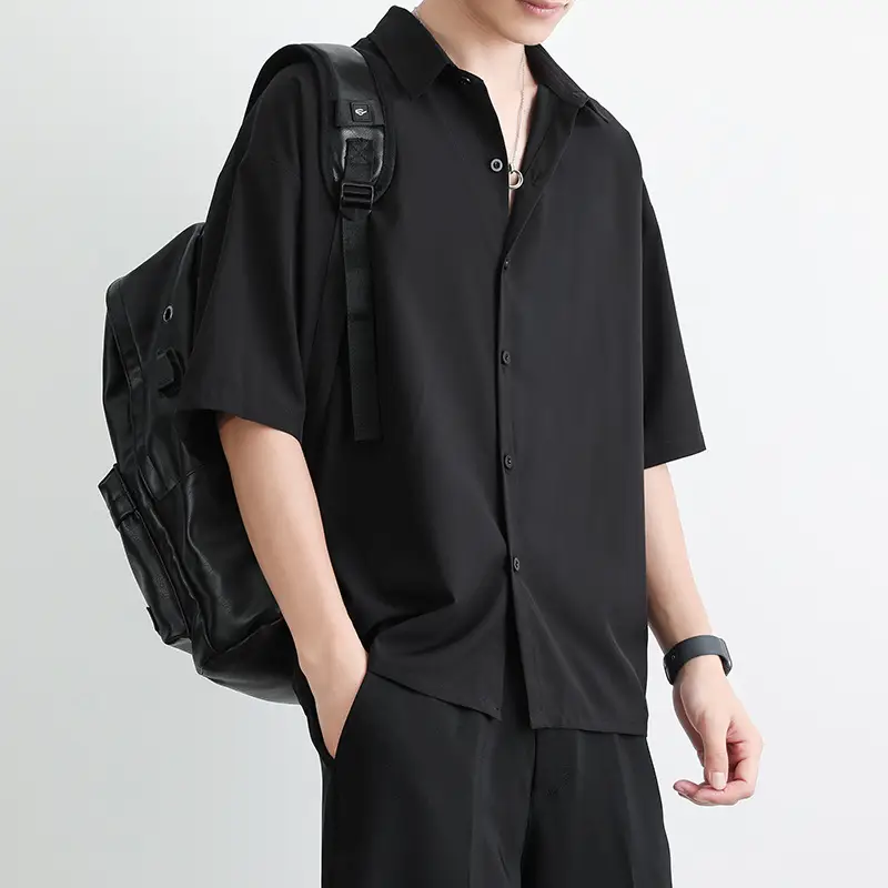 Men's Black Short Sleeve Japanese Style Shirt Large - Image 2