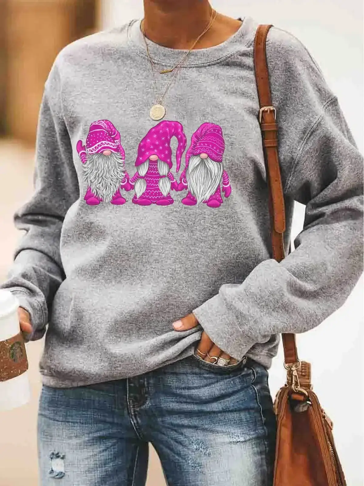2024 Women's Christmas Sweatshirt Santa Claus Print Long Sleeve - Image 13