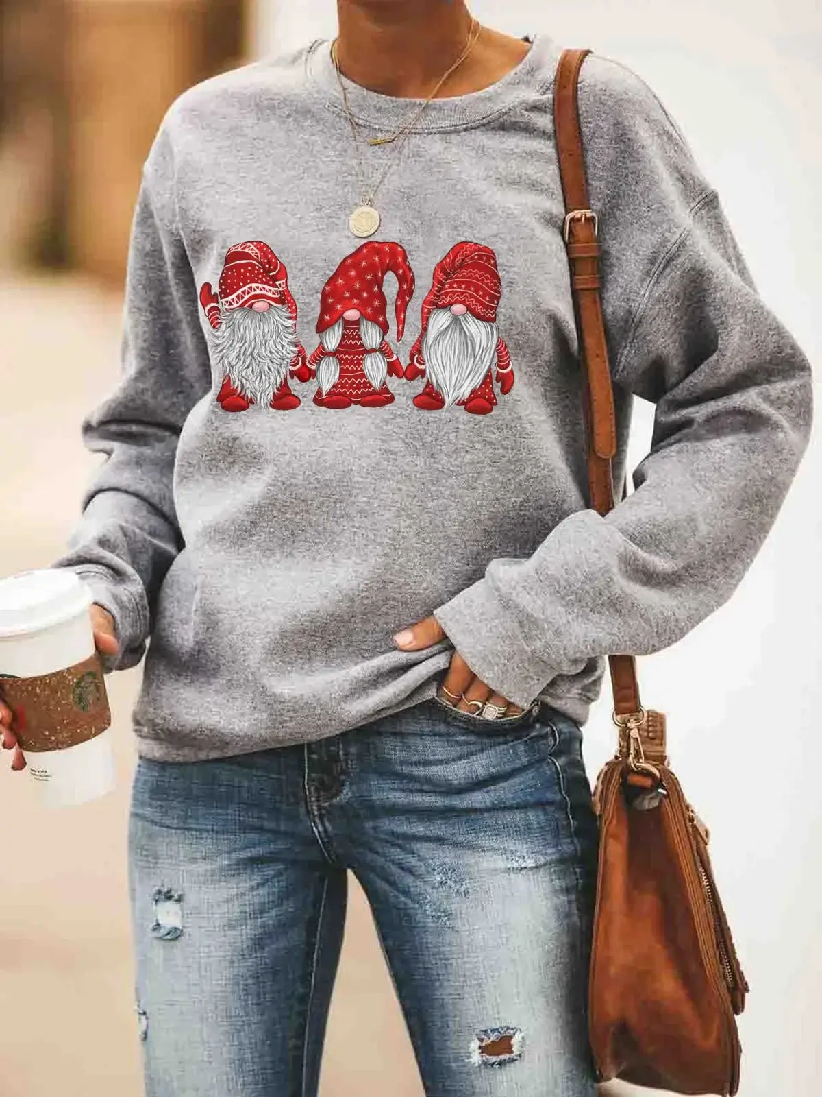 2024 Women's Christmas Sweatshirt Santa Claus Print Long Sleeve - Image 4