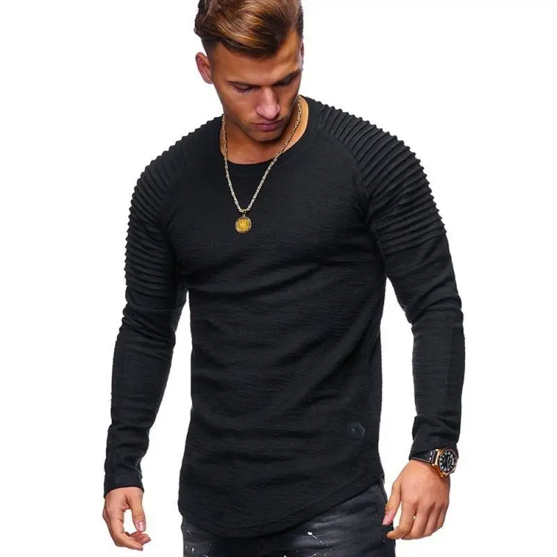 Men's Long Sleeve Pleated T-Shirt Olive Green - Image 9