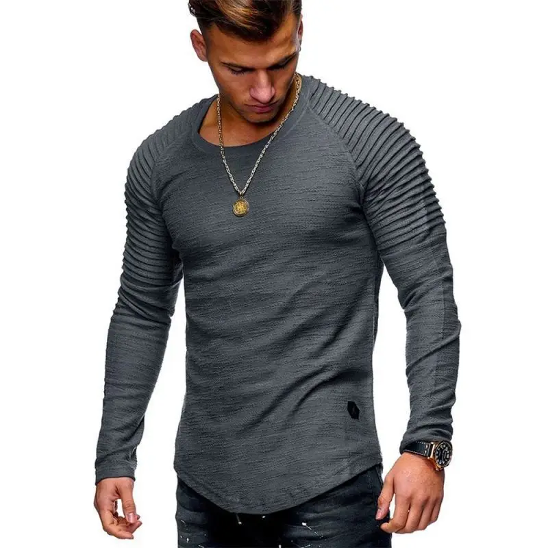 Men's Long Sleeve Pleated T-Shirt Olive Green - Image 10