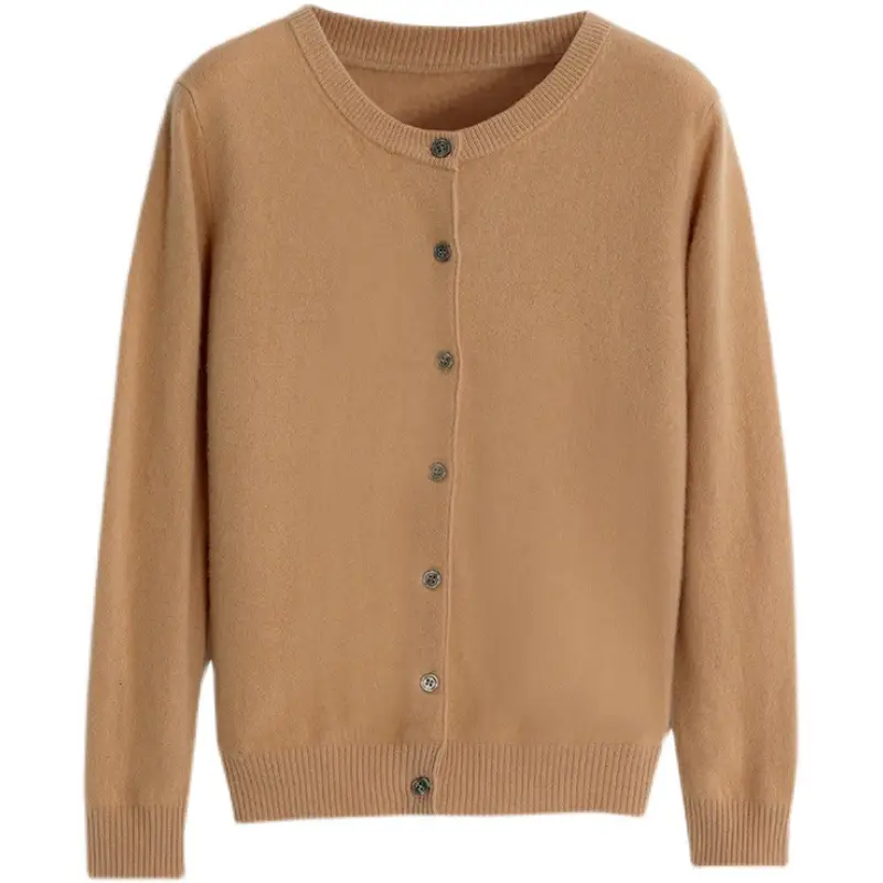Women Light Blue Knitted Round Neck Cardigan Jacket - Image 20