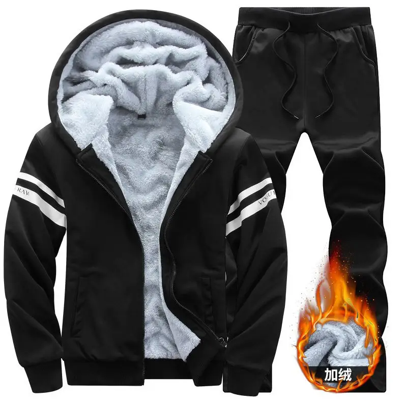 Men's Black Fleece Hooded Sweatshirt Set Large - Image 2