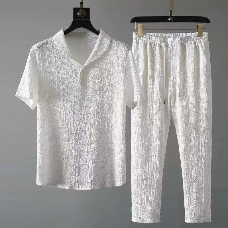 Men's Black Thin Sports Suit Short Sleeve Casual