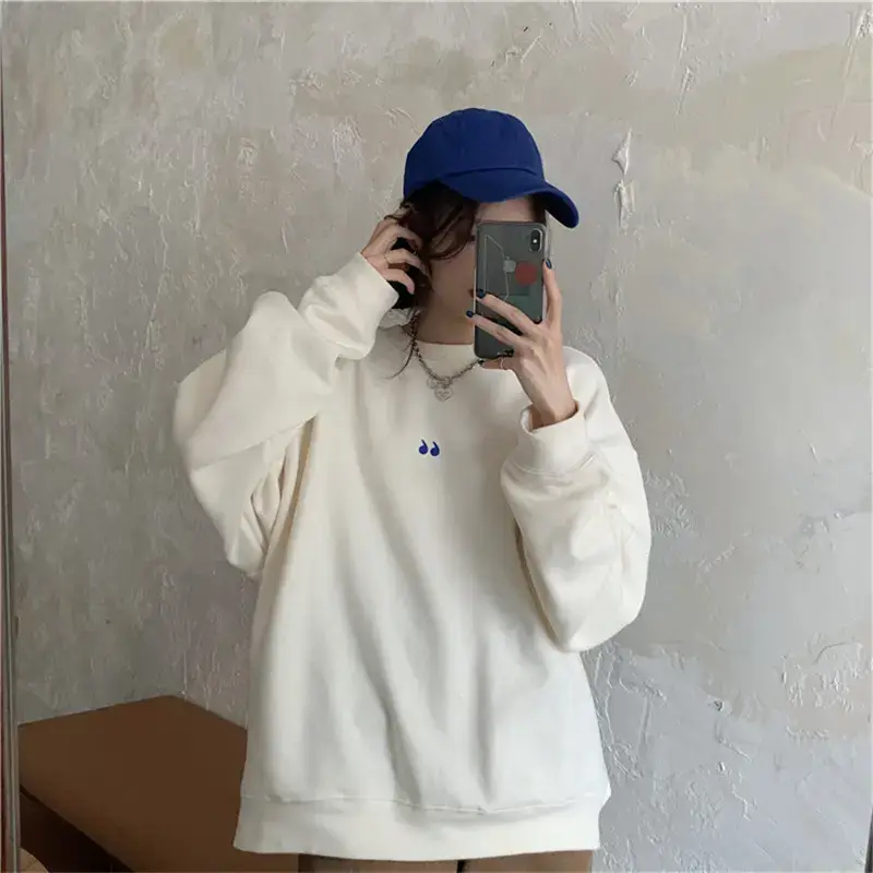 Women's White Oversized Sweater with Quote Print — feature 18