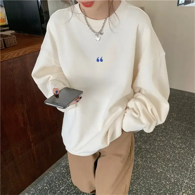 Women's White Oversized Sweater with Quote Print — feature 19