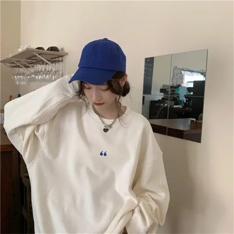 Women's White Oversized Sweater with Quote Print — feature 20