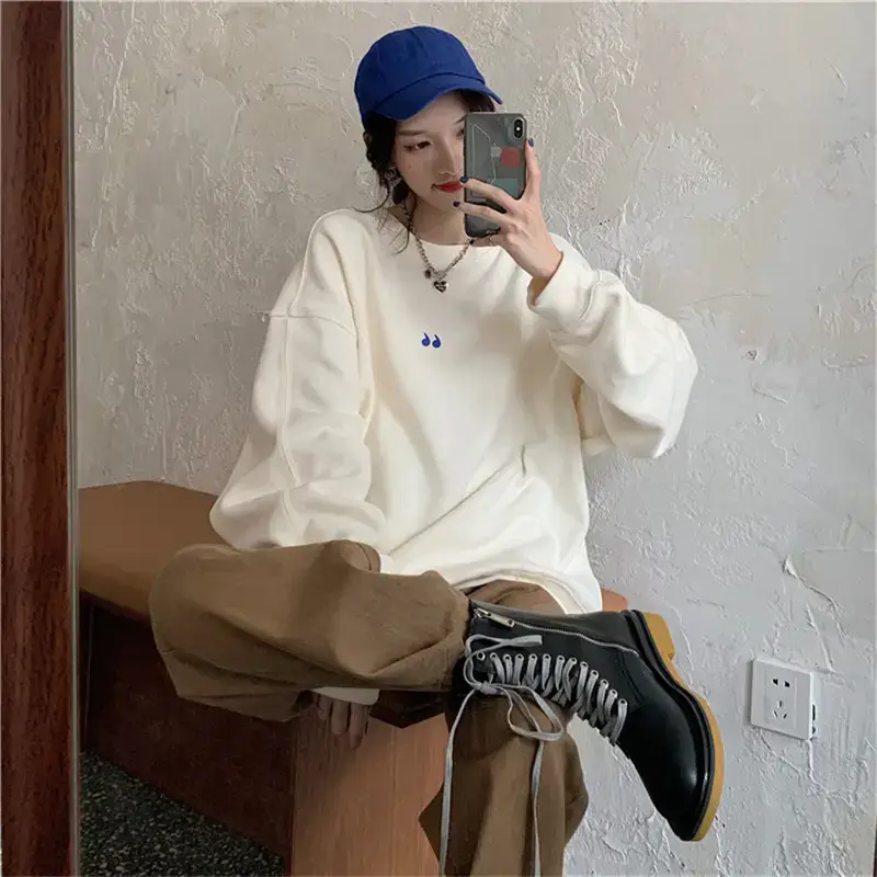 Women's White Oversized Sweater with Quote Print — feature 21