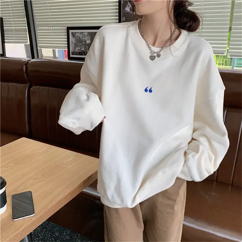 Women's White Oversized Sweater with Quote Print — feature 22