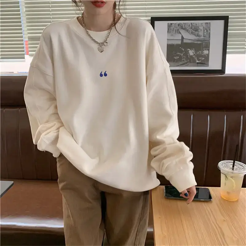 Women's White Oversized Sweater with Quote Print — feature 23