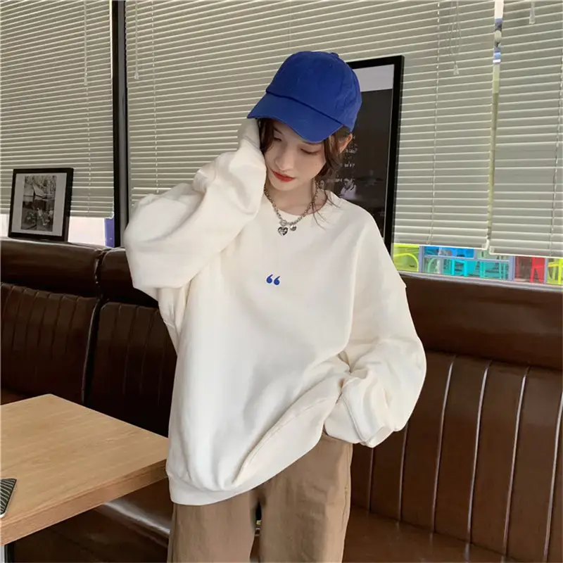 Women's White Oversized Sweater with Quote Print — feature 24