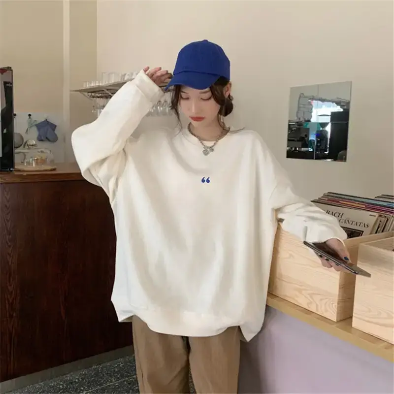 Women's White Oversized Sweater with Quote Print — feature 26