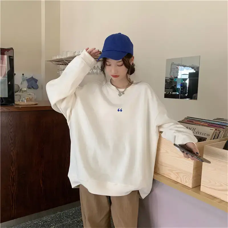 Women's White Oversized Sweater with Quote Print — feature 27