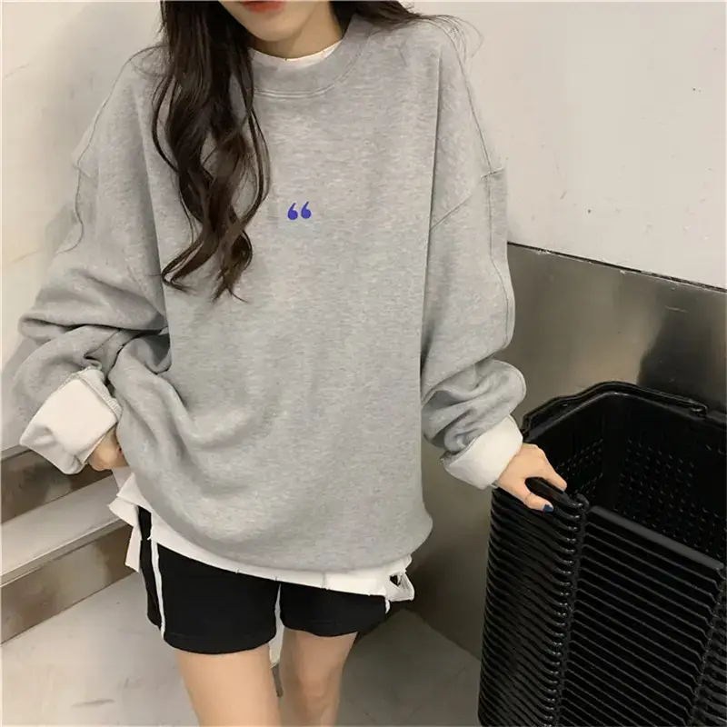 Women's White Oversized Sweater with Quote Print — feature 31