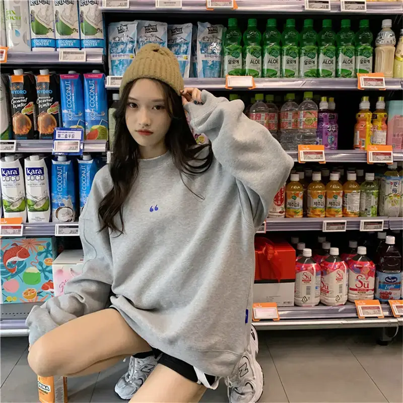 Women's White Oversized Sweater with Quote Print — feature 32