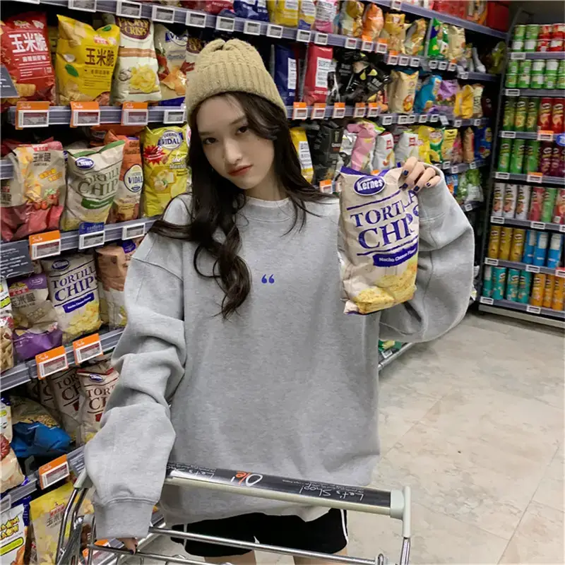 Women's White Oversized Sweater with Quote Print — feature 34