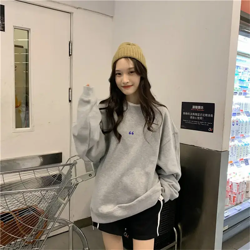 Women's White Oversized Sweater with Quote Print — feature 36