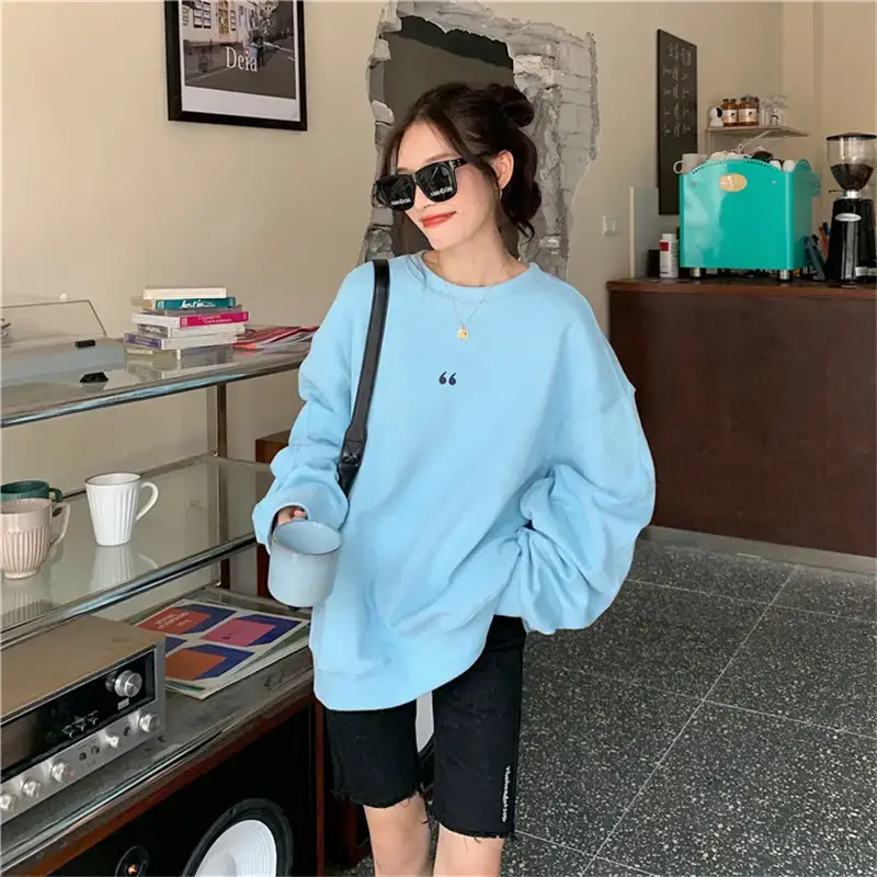 Women's White Oversized Sweater with Quote Print — feature 42