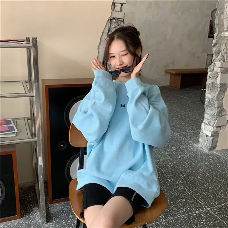 Women's White Oversized Sweater with Quote Print — feature 43
