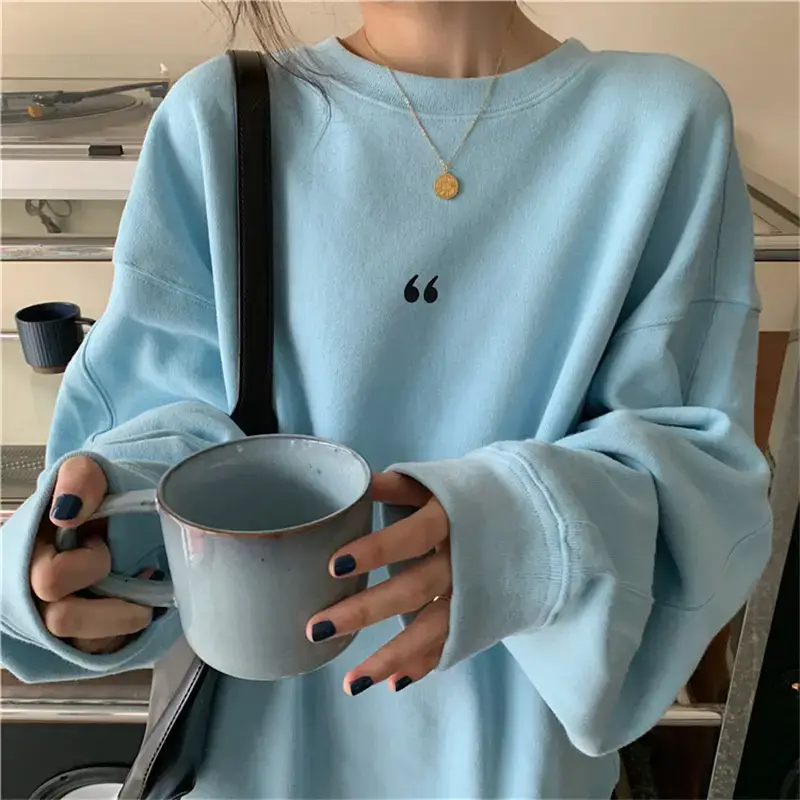 Women's White Oversized Sweater with Quote Print — feature 44