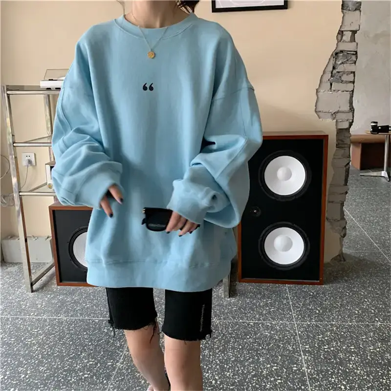 Women's White Oversized Sweater with Quote Print — feature 45