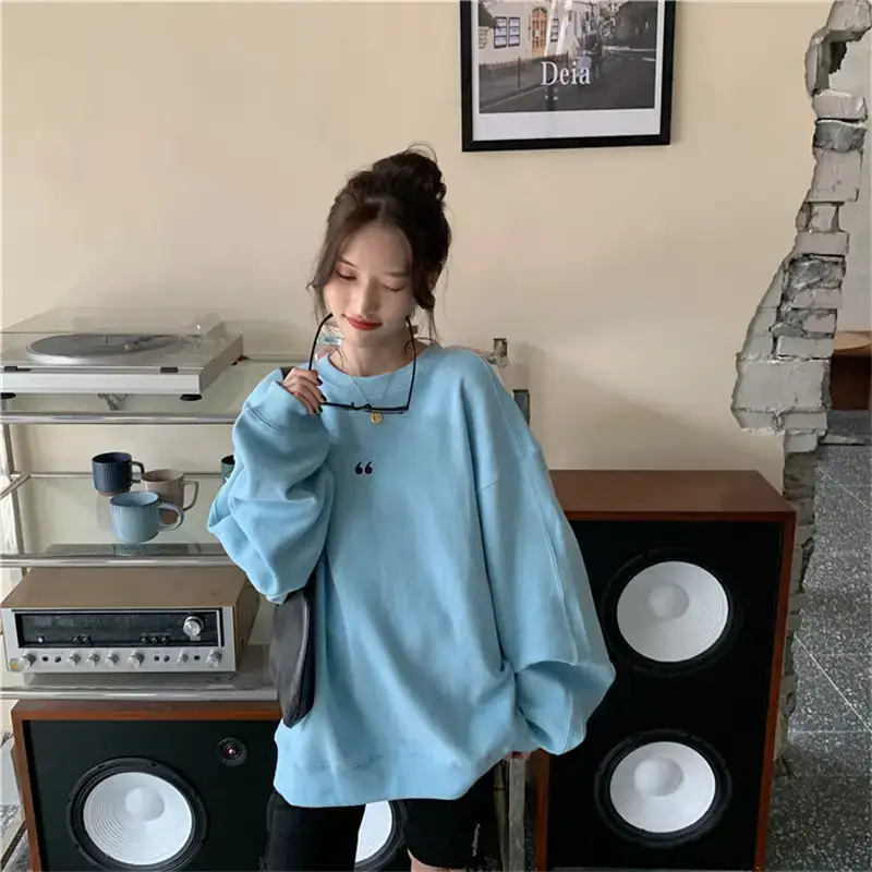 Women's White Oversized Sweater with Quote Print — feature 46