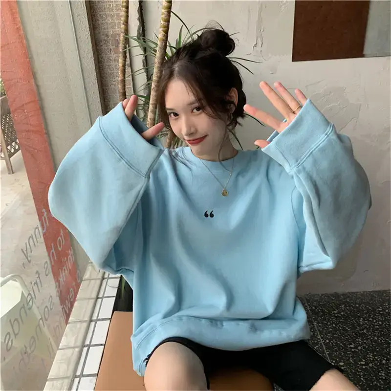Women's White Oversized Sweater with Quote Print — feature 47