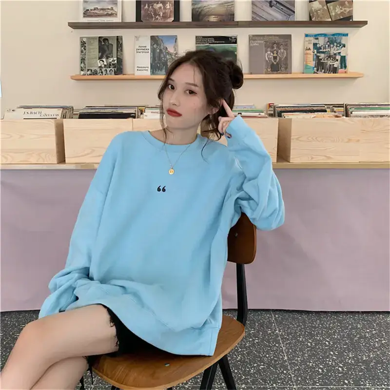 Women's White Oversized Sweater with Quote Print — feature 55